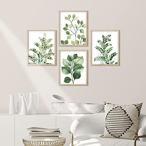 SIGNWIN Framed Green Pastel Forest Fern Leaf Wall Art, Set of 4 Collage Nature Garden Wall Decor Prints, Nature Wilderness Wall Décor for Living Room, Bedroom - 11"x14" Natural