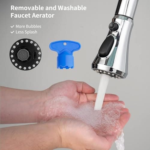 Hibbent Pull Down Spray Head for Kitchen Faucet, NSF/ANSI/CAN 61 & CUPC Certified 3-Function Spray Nozzle, 15 Adapters, Sink Faucet Head Replacement Compatible with Moen, Delta, Kohler, Chrome — view 2