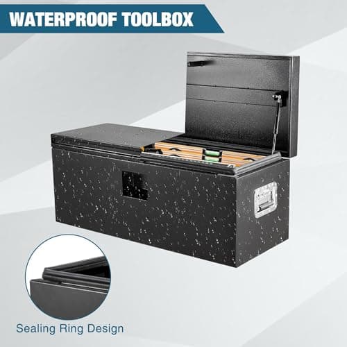 GarveeTech Heavy Duty Steel Truck Bed Tool Box, Weatherproof & Lockable Storage Chest with Dual Gas-Shock Lid, Pry-Resistant Security, Fits Pickup, Trailer, RV, Black — view 4