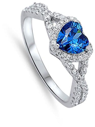 Blue Simulated Sapphire Heart Infinity Knot Promise Ring 925 Sterling Silver Size 7