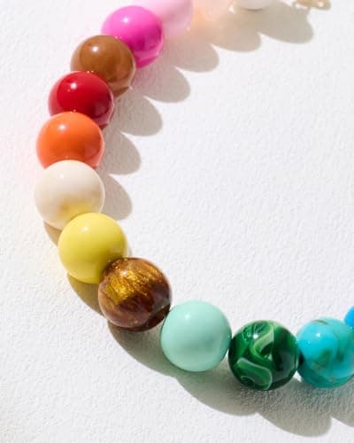FAUTHENTICUTE Colorful Beaded Necklace for Women Multicolored Round Resin Beads Statement Necklace Summer Chunky Choker Beach Jewelry Gifts — view 4