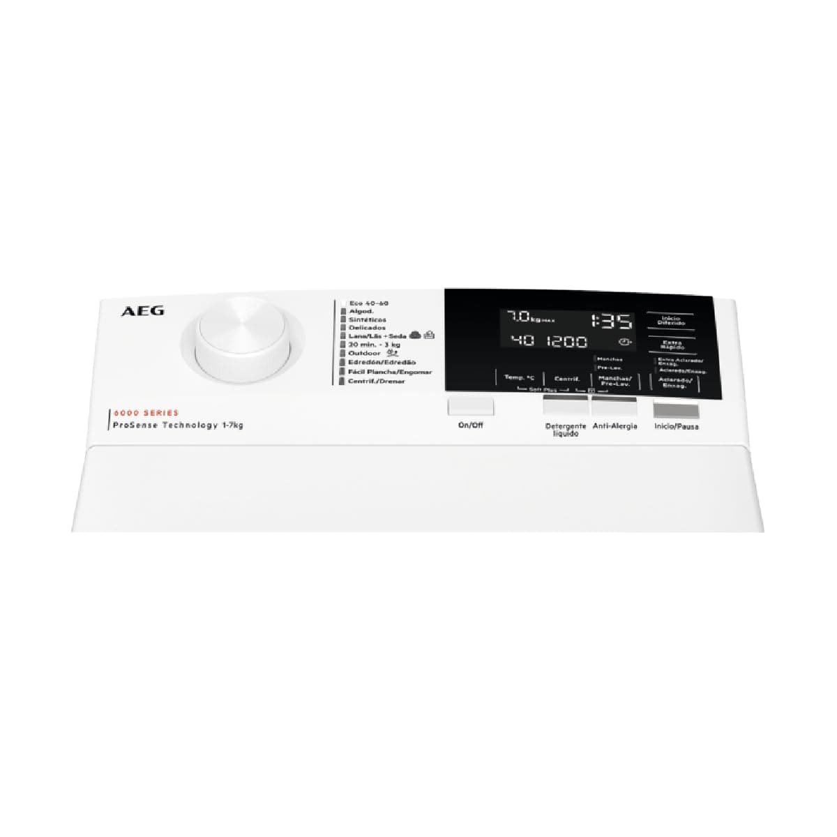 AEG LTA6G7331E, Lavadora de Carga Superior 7 Kg, 1300 rpm, Libre Instalación, Función Prosense, Soft Opening, Programa Timesave, Cajón LiquiSystem, Display LCD, Serie 6000, Blanca, Clase A — view 2