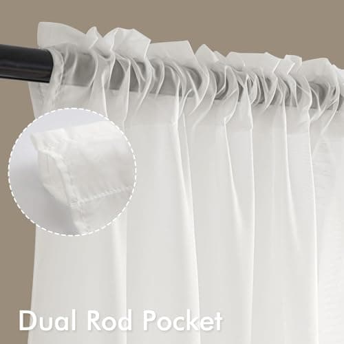 MIULEE Beige White Sheer Curtains 84 Inches Long, 4 Panels Set, Light Filtering Rod Pocket Voile Drapes for Living Room and Bedroom, Airy Soft Fabric Window Treatments, 42 x 84 Inches — view 2