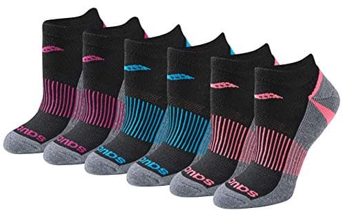 Saucony Women's RunDry Performance Selective Cushion Socks, Available in S-L (6, 12 Pairs), Black Assorted (6 Pairs), Small