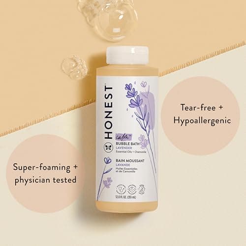 The Honest Company Foaming Bubble Bath & Baby Wash, Tear-Free, Hypoallergenic, Natural Formula, Lavender Calm Scent, 12 fl oz