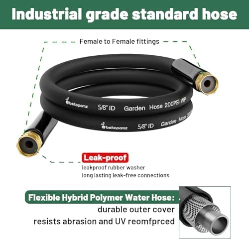 Beitopamz Short Garden Hose 1 ft x 5/8" Female to Female, Heavy Duty Small Water Hose Extender Connector, Leak-Free Connections Hybrid Rubber Leader Hose with 3/4" Double GHT Fittings, Black