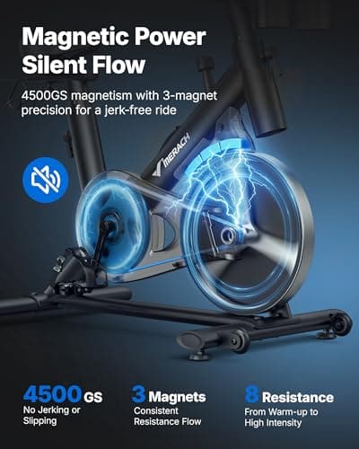 MERACH Exercise Bike, Brake Pad Stationary Bike with Exclusive App, Low Noise Indoor Cycling Bike with 270lbs Weight Capacity, Tablet Mount and Fitness Courses for Weight Loss-Blue — view 4