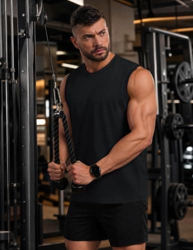 TACVASEN Tank Tops Men Sleeveless Muscle Shirts Cotton Breathable Workout Gilets Casual Beach Summer Tops Gym Bodybuilding Black — view 2