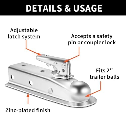 METOWARE Straight Trailer Coupler for 2" Channel, 2" Ball Trailer Tongue Coupler 3,500LBS — view 2