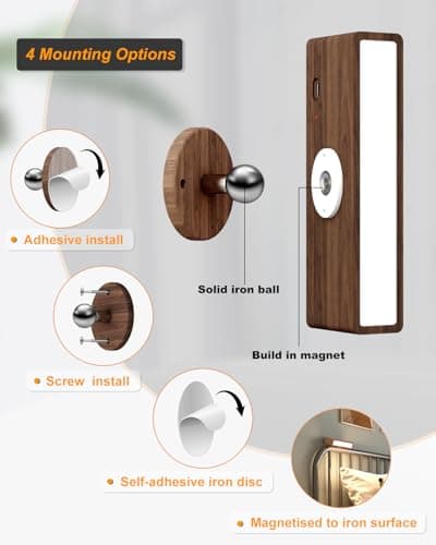 DetarZinLED Wooden Wall Sconce Battery Operated with Remote,Rechargeable Wall Lights for Bedroom with 3 Color Temperature, Magnetic, Stick-On, Dimmable Wall Reading Lights (Walnutwood, 2 Pack) — view 4