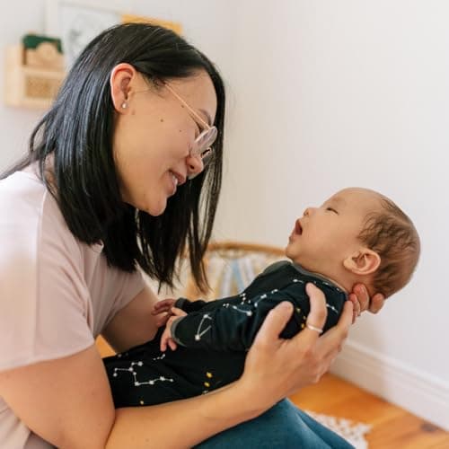 ZIPPYJAMZ Baby Sleepers, Organic GOTS Cotton Footed Onesies, Inseam Zipper for Quicker and Easier Diaper Changes - Galaxy Love - Navy (3-6 Months) — view 2
