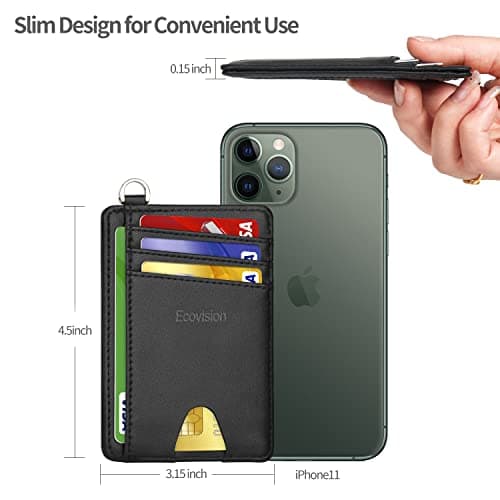EcoVision Slim Minimalist Front Pocket Wallet, RFID Blocking Credit Card Holder Wallet with Detachable D-Shackle for Men Women — view 6