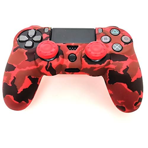 PS4 Controller Skin (1 Pair L2 R2 Trigger Extender+4 Thumb Grips+4 LED Light Bar Decal) Anti-Slip Silicone Cover Protector Sleeve Case for DualShock 4 PS4/PS4 Slim/PS4 Pro Controller (Red Camouflage) — view 4