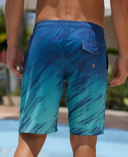 ELETOP Men's 9 Inch Quick Dry Swim Trunks 4 Way Stretch Swim Shorts Beach Men's Bathing Suit Swimwear with Mesh Lining Teal Blue Diagonal XL