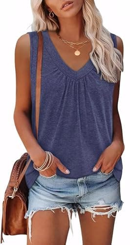 WELINCO Tank Tops for Women Summer V Neck T Shirts Trendy Sleeveless Tee Loose Fit 2026 Fashion Navy X-Large — view 2