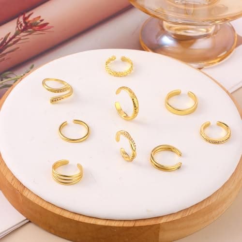 SONNYX 18K Gold Plated Gold Toe Rings for Women Adjustable Silver Toe Rings Foot Jewelry for Summer Beach Gold — view 5