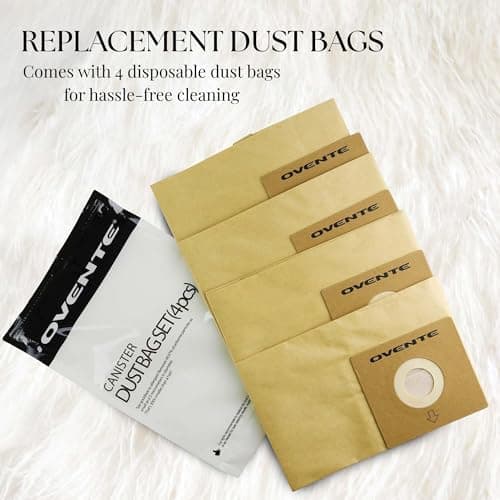 OVENTE Replacement Dust Bags + 1 Filter for ST1600B, Disposable Cleaning Bag (Pack of 4) Compatible with Zing Canister Vacuum Series, Perfect Bundle Set for Efficient Cleanup, ACPST16041 — view 4