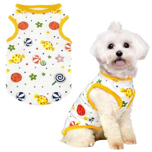 PETCARE Cartoon Dog Shirts for Small Dogs Cute Dog Clothes Yellow Lollipop Tshirt Soft Cotton Puppy Pajamas Breathable Sleeveless Pet Tank Top Spring Summer Dogs Clothes for Chihuahua Yorkie Shih Tzu