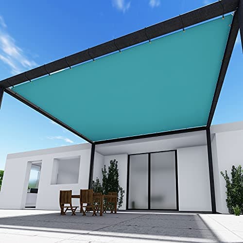 TANG 9' x 30' Waterproof Shade Cloth with Grommets, Sun Shade Sail Rectangle Straight Side, 260 GSM UV Block Fabric Patio Canopy for Deck Carport Backyard Pergola Cover, Turquoise