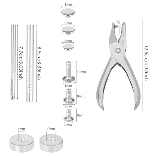240 Sets Of Leather Rivets With Punch Pliers And Fixing Tools,Leather Rivets Double Cap Rivets Tubular Metal Rivets Leather Rivets Bag,Clothing,Shoes,Leather Craft (4 Colors And 3 Sizes)