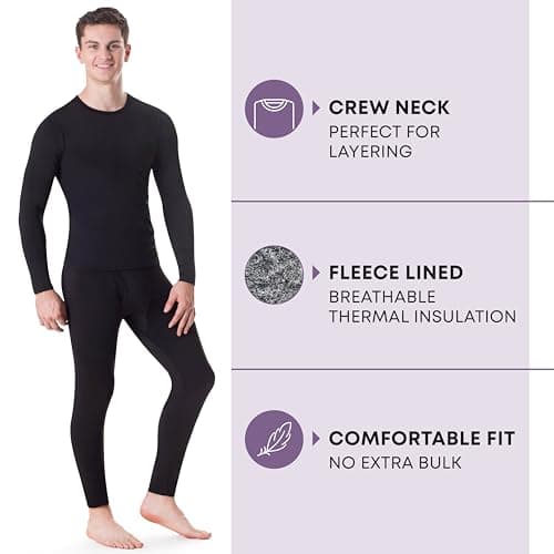 Rocky Thermal Underwear Men Long Johns Men Thermal Underwear Thermals Mens Base Layer Mens Thermals Top and Bottom Set (Black, Large, Standard Weight - 185 GSM, One Pack)