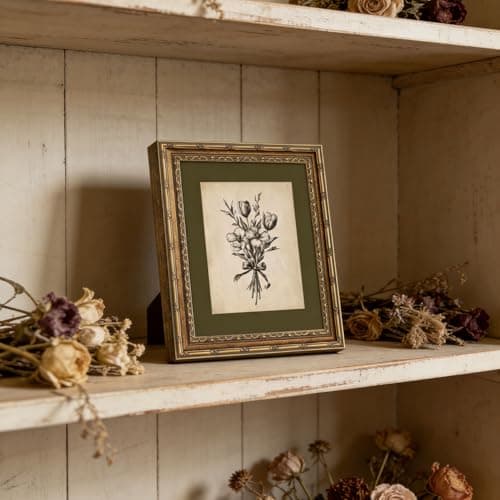 Gold Framed Wall Art Vintage Flower Sketch Wall Art Antique Sage Green Botanical Wall Decor Picture Dark Green Floral Drawing Poster Print for Bedroom Living Room 9x11in — view 4