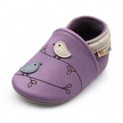 YALION Baby Moccasins Leather Toddler Shoes Soft Sole Leather Baby Shoes for Boys Girls(6-12 Months, Purple Bird)
