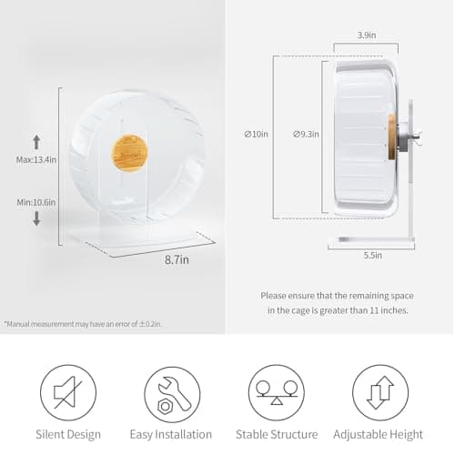 Niteangel Super-Silent Hamster Exercise Wheels - Quiet Spinner Hamster Running Wheels with Adjustable Stand for Dwarf Syrian Hamsters Gerbils Mice Or Other Small Animals (Transparent, Medium)