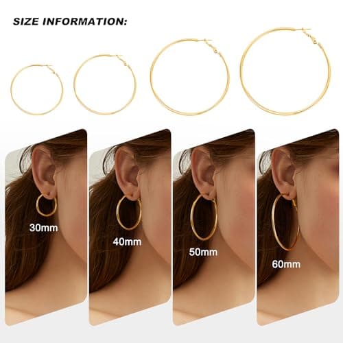 PICKBEAU Gold Large Hoop Earrings for Women | 14K Real Gold Plated Hypoallergenic Big Round Circle Hoops Women's Loop Earrings Set for Women(30/40/50/60mm)