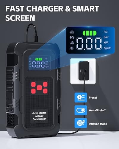 HPBS 5000A Jump Starter with Air Compressor, Portable Car Battery Jump Starter with 150 PSI Tire Inflator for Up to 10.0L Gas and 8.0L Diesel Engines, 12V Jump Box Battery Charger Booster(Red) — view 5