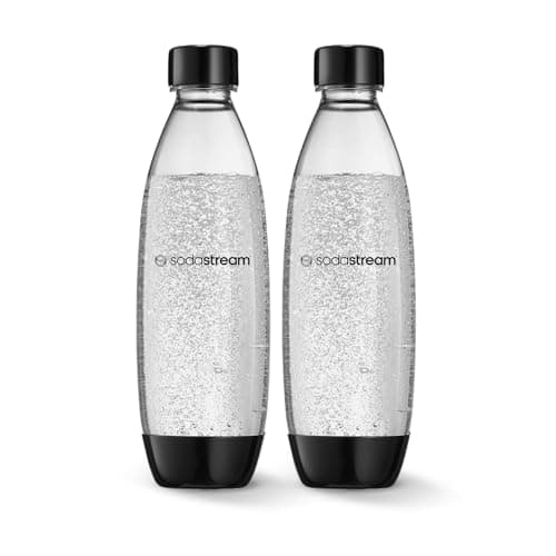 sodastream 1L Twin Pack Carbonated Water Bottle, Dishwasher Safe Slim, 2 Black Reusable Plastic Bottles for Sparkling Water, Soda Stream Compatible with TERRA, ART, ENSO, E-Terra & More