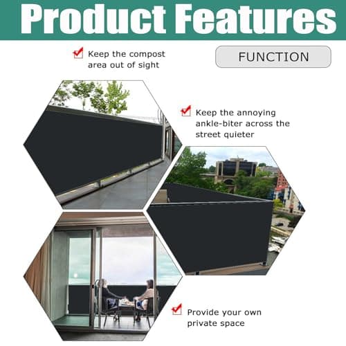 ZHhan Privacy Screen for Backyard Deck Patio Balcony Fence Porch Sun Shade PVC UV Protection Sun Wind 8 Days Delivered 14 Colors 20 Sizes 420D(Black,3'x13')