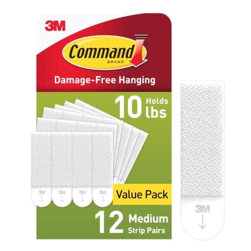 Command Medium Picture Hanging Strips, Damage Free Hanging Picture Hangers, No Tools Wall Adhesives for Wall Decor, 12 White Adhesive Pairs (24 Command Strips)