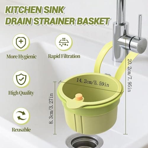 Kitchen Sink Strainer Basket, Faucet Hanging Strainer, Multi-Functional Food Colander,Press Automatic Dumping Kitchen Draining Basket, Corner Sink Trash Catcher for Food Waste