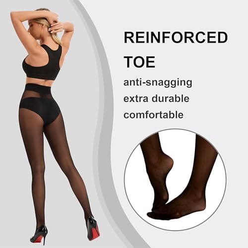 HeyUU 40D T-Crotch Sheer Pantyhose for Women, High Waist Stretchy Silky Stockings with Durable Reinforced Toes Black 2XL — view 4