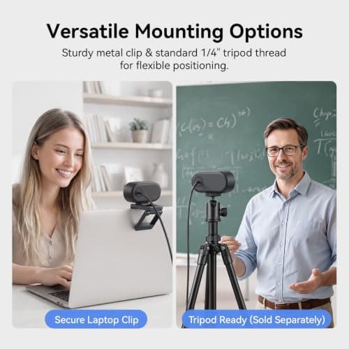 EMEET C100 1080P Webcam for PC, Built-in Mic, Rotating Privacy Cover, Portable Metal Clip, Computer Camera for Home Office, Meetings, Learning, Streaming, External Webcam for Desktop, Laptop, PC USB-A — view 4