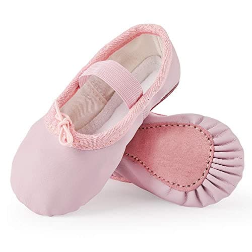 EASTBUDDY Ballet Shoes Leather Ballet Flats Full Sole Dance Slippers for Girls Toddlers Pink 10 Toddler
