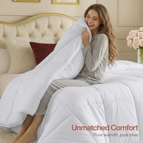 Utopia Bedding Comforters Queen Size, All Season Duvet Insert, Down Alternative Box Stitched Bed Comforter with Corner Tabs, Machine Washable (White) — view 5