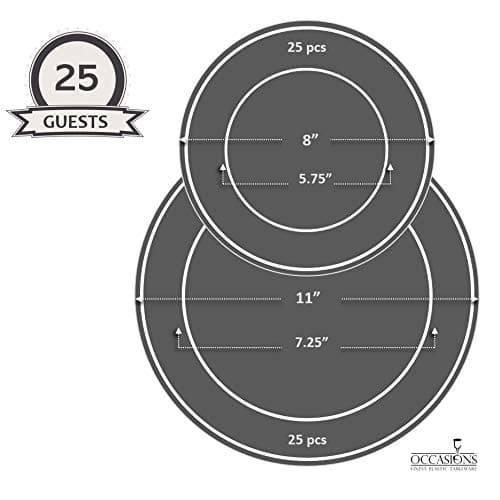 " OCCASIONS " 50 Plates Pack (25 Guests)-Extra Heavyweight Vintage Wedding Disposable/Reusable Plastic Plates -25 x 11'' Dinner + 25 x 8.25'' Salad/dessert (Chateau Blush Pink) — view 7