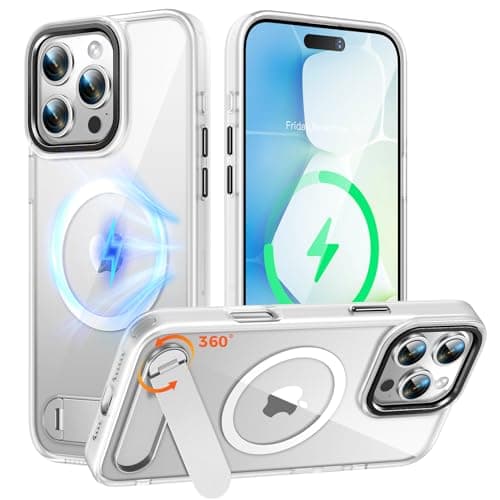 Reukdnv Clear Magnetic iPhone 16 Pro Max Case Fit for MagSafe, 360° Rotatable Kickstand, Mil-Grade Drop Protection, Anti-Yellow Transparent Slim Phone Case Non-Slip Phone Cover for iPhone 16 Pro Max