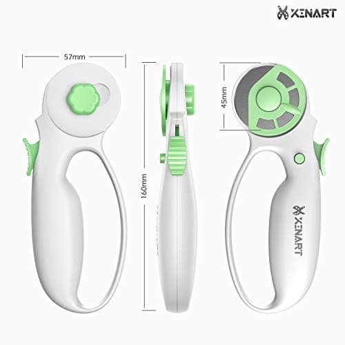 Xinart 45mm Rotary Cutter for Fabric Safety Lock Ergonomic Classic Comfort Loop Fabric Small Rotary Cutter for Sewing Quilting Crafting (Extra 2pcs Replacement Blades Included)-Green — view 5