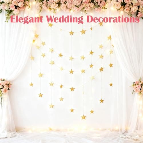 105 Feet Gold Star Garland - 8 Strands Glitter Paper Star String, 2.4 Inch Hanging Decor for Christmas Tree, Birthday Party, Wedding Decor, Ceiling & Home Decoration (Gold) — view 4