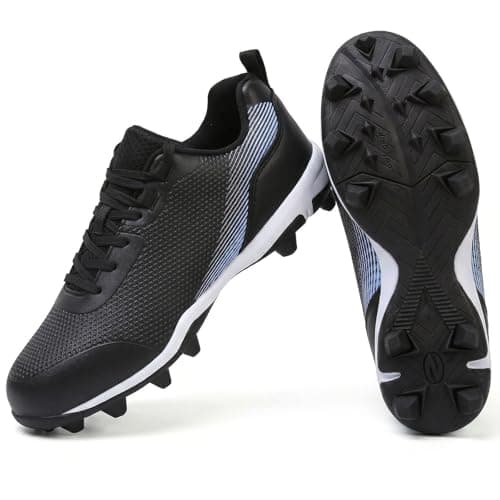BKWHDAY Baseball Cleats Men Molded Rubber Studs Mens Softball Shoes Turf Dirt Fields Black