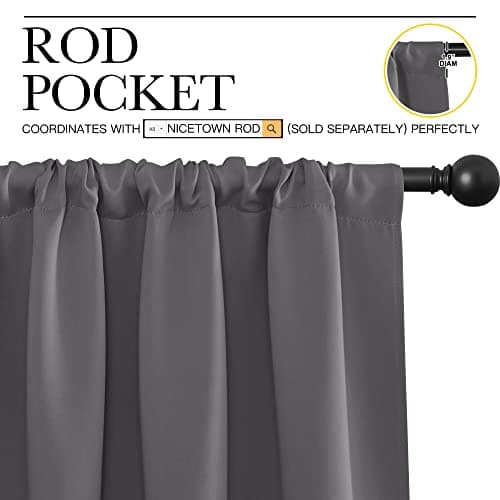 NICETOWN Blackout Curtains 45 Inches Long Thermal Insulated for Bedroom, Room Darkening Window Curtains 2 Panels for Kitchen, Short Drapes Privacy Rod Pocket for Closet/Bunk Bed (W42 x L45, Grey) — view 2