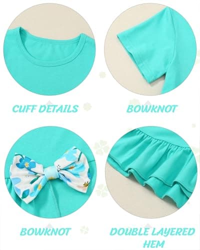 SOLOYEE Toddler Girl Clothes 2-7T Girls Outfit, Short Sleeve Ruffle Bowknot Top + Floral Capri Pants 2Pcs Spring Summer Set — view 3