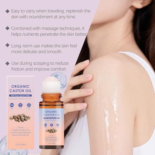 Organic Castor Oil with Rose Quartz Roller, Organic Castor Oil Roll On, Natural Ingredients, Gently Nourishes Skin, Deep Hydration & Smoothing, Suitable for All Skin Types (1pc) — view 5