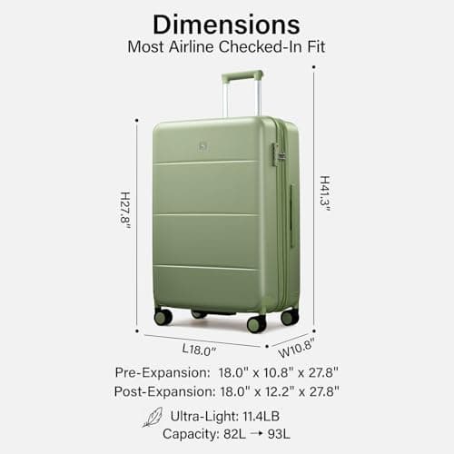 Hanke Expandable 26 Inch Luggage with Spinner Wheels, Hardside Large Suitcase, All-PC Hard Shell Travel Luggage, TSA Lock, Lightweight Durable Checked-Medium (Bamboo Green, 93L) — view 5