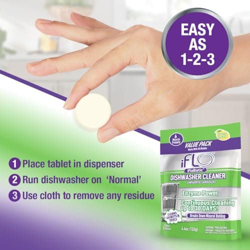 iFLO Dishwasher Cleaner Tablets with iFLObiotic – Deep Cleaning Dishwasher and Deodorizer Tablets to Eliminate Dish Washer Odor, Remove Residue & Freshen Dish Washer Machine Cleaner, 6 Pack — view 3