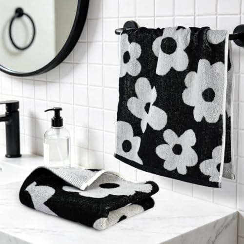 Jacquotha 2-Piece Black Floral Hand Towels for Bathroom, 13" x 29" — view 4