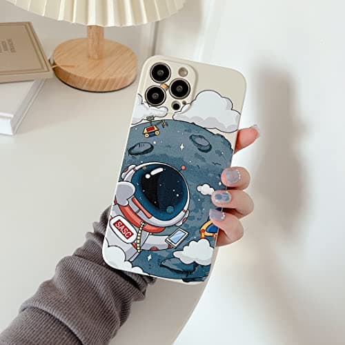 Yonds Queen for iPhone 16 Pro Cute Case, Cool Cartoon Astronaut Planet Moon Space Design Stylish Soft TPU Bumper Shockproof Anti-Slip Protector Fashion Case (White Moon, iPhone 16 Pro) — view 4